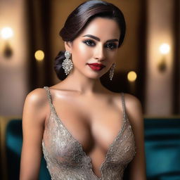 A seductive woman posing in a glamorous outfit, exuding confidence and allure