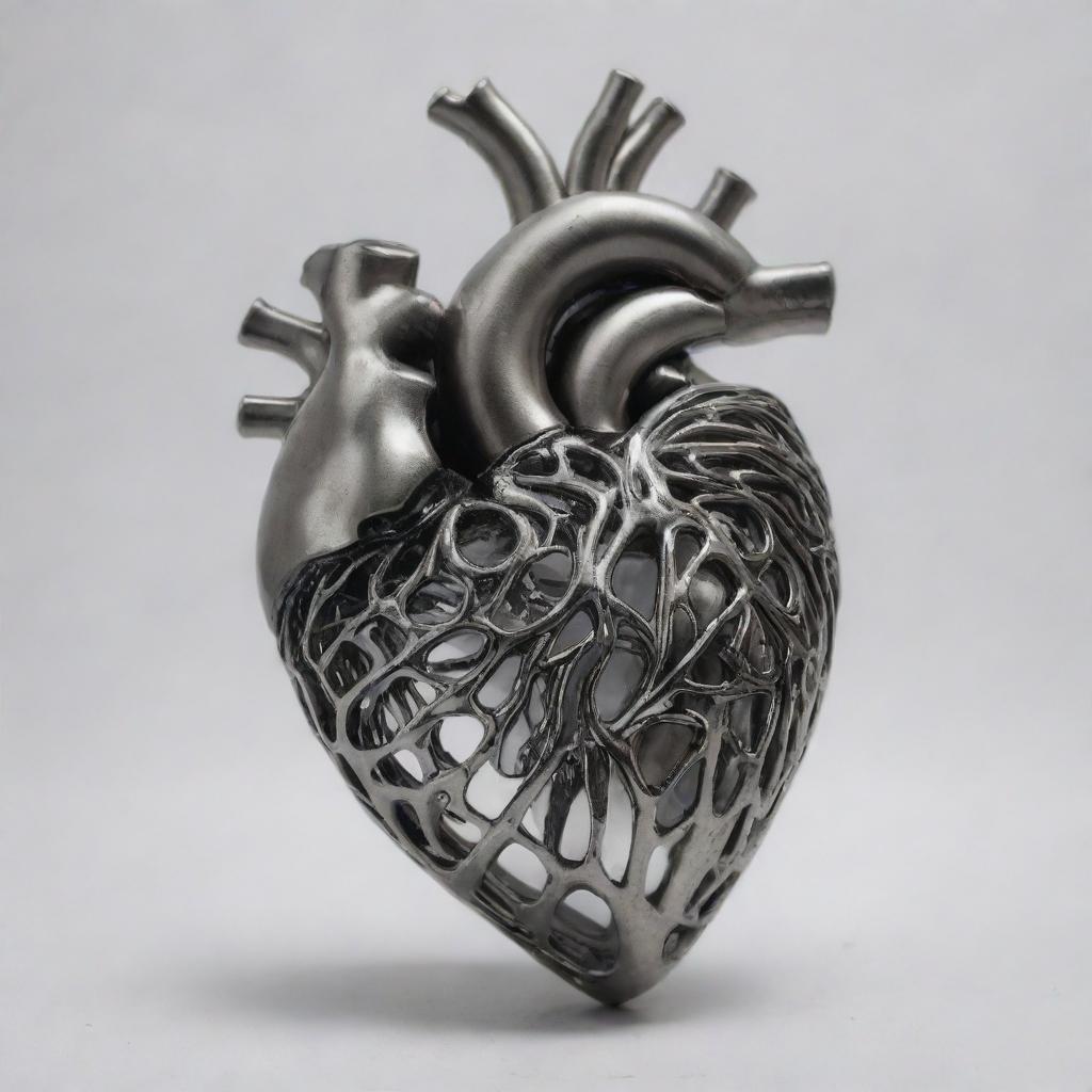 A human heart intricately crafted from shiny steel.