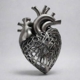 A human heart intricately crafted from shiny steel.