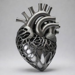 A human heart intricately crafted from shiny steel.