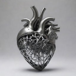 A human heart intricately crafted from shiny steel.