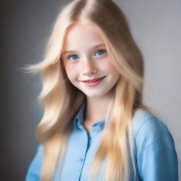 A beautiful girl with long blond hair and striking blue eyes