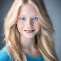 A beautiful girl with long blond hair and striking blue eyes