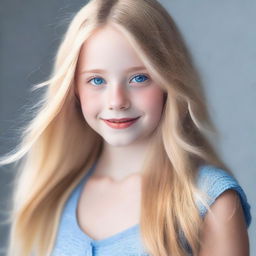 A beautiful girl with long blond hair and striking blue eyes