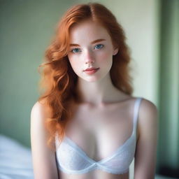 A beautiful 18-year-old girl with ginger hair and green eyes