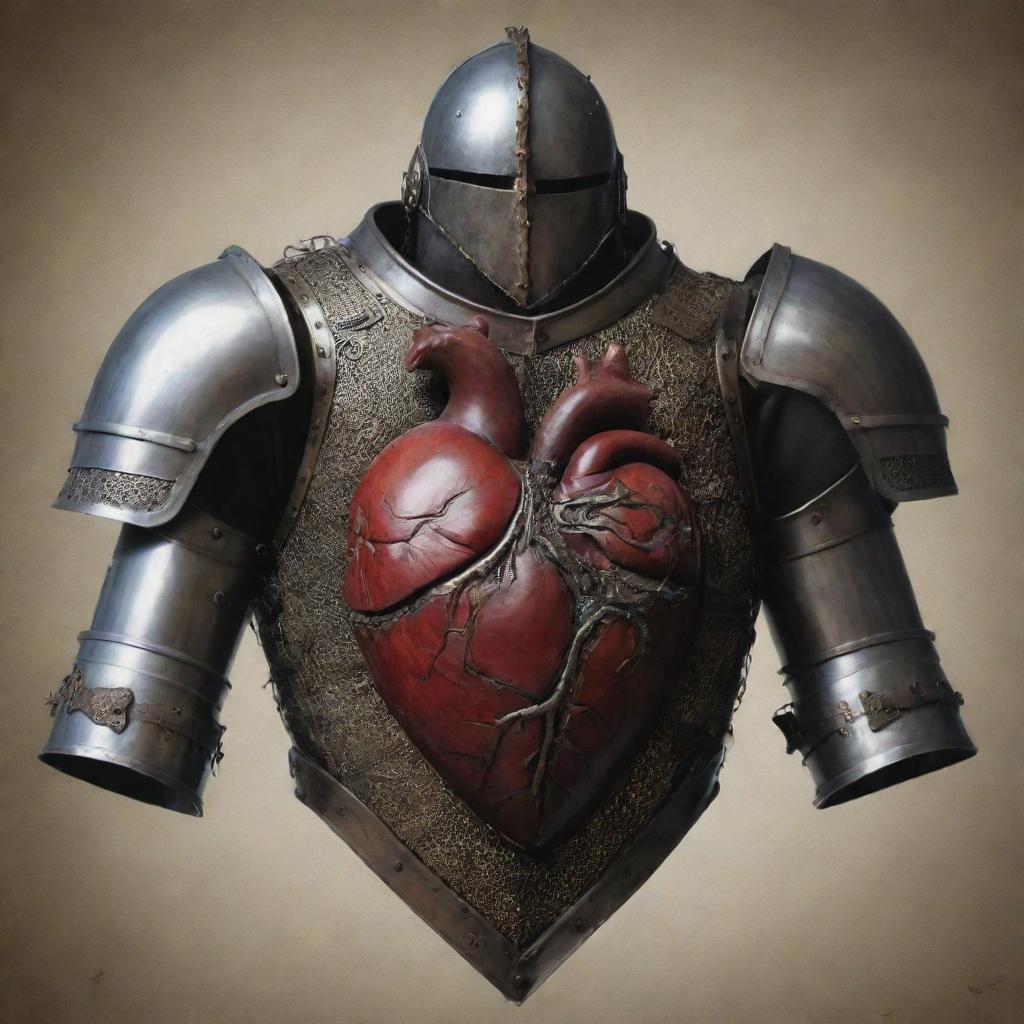 A human heart encased in a detailed suit of medieval-style armor.