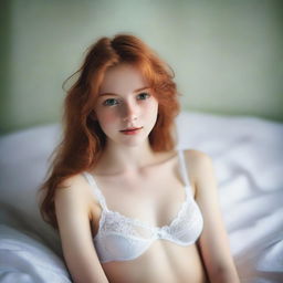 A beautiful 18-year-old girl with ginger hair and green eyes