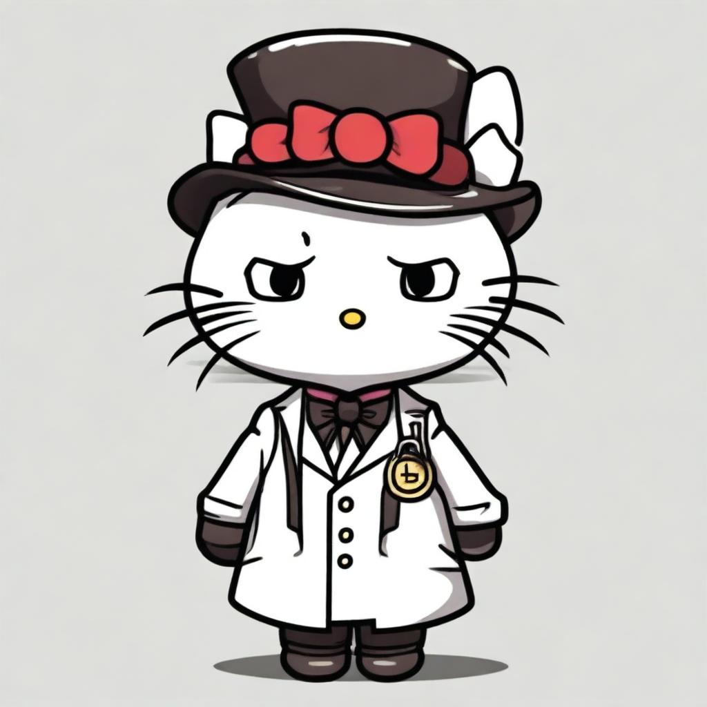 Create an image of Hello Kitty dressed as Fyodor Dostoyevsky from the anime Bungo Stray Dogs