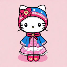 Create an image of Hello Kitty dressed as a Russian character