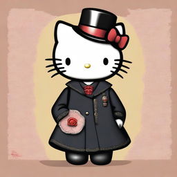 Create an image of Hello Kitty dressed as Fyodor Dostoyevsky