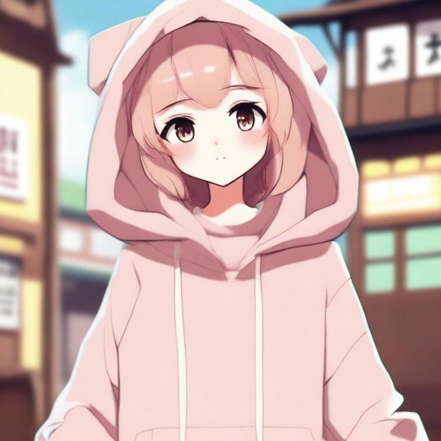 A cute anime girl wearing a cozy hoodie