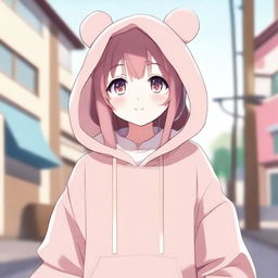 A cute anime girl wearing a cozy hoodie