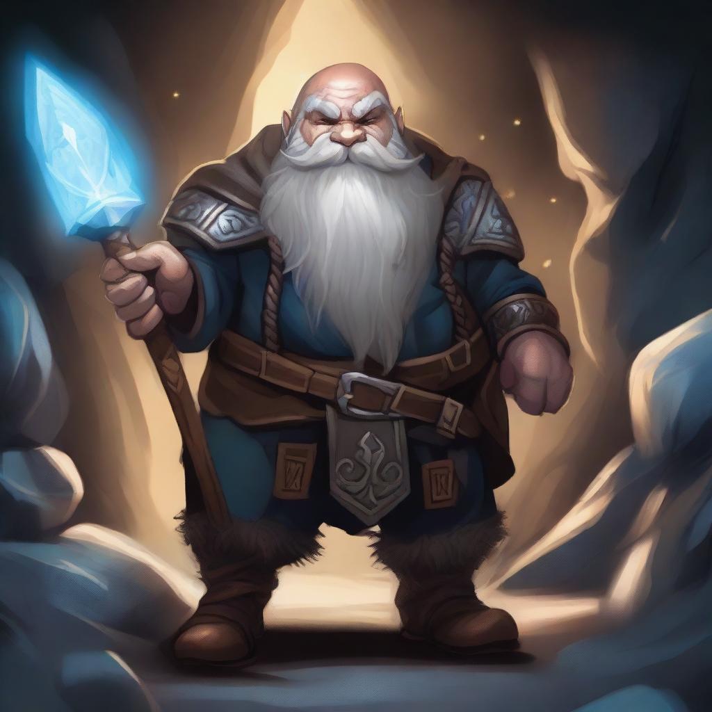 A detailed fantasy illustration of a blind dwarf