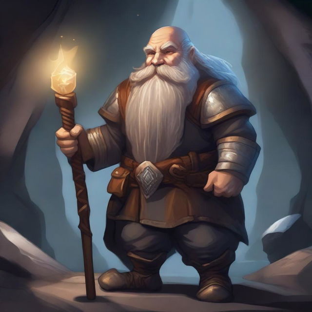 A detailed fantasy illustration of a blind dwarf