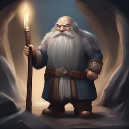 A detailed fantasy illustration of a blind dwarf