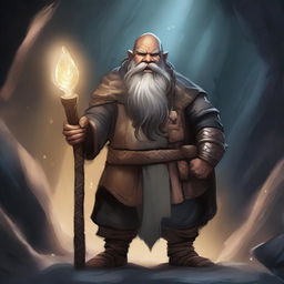 A detailed fantasy illustration of a blind dwarf