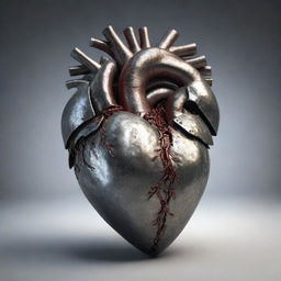 An indestructible human heart shielded by impenetrable metal plates, exuding an aura of strength and resilience.