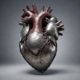 An indestructible human heart shielded by impenetrable metal plates, exuding an aura of strength and resilience.