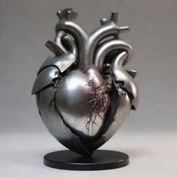 An indestructible human heart shielded by impenetrable metal plates, exuding an aura of strength and resilience.