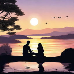 Create an animated scene of a couple at dusk