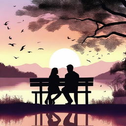 Create an animated scene of a couple at dusk