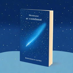 Create a book cover with a blue theme, featuring a comet striding through the stars as the main image