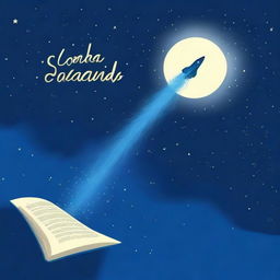 Create a book cover with a blue theme, featuring a comet striding through the stars as the main image