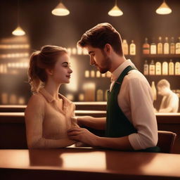 A romantic book cover featuring a girl and boy at a restaurant cashier