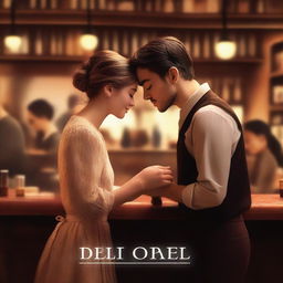 A romantic book cover featuring a girl and boy at a restaurant cashier