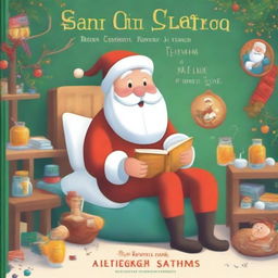 A colorful and whimsical cover for a children's book where Santa Claus gets sick and needs honey to feel better