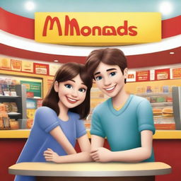 Create a book cover featuring a secret romance between a girl and a boy at the McDonald's cashier