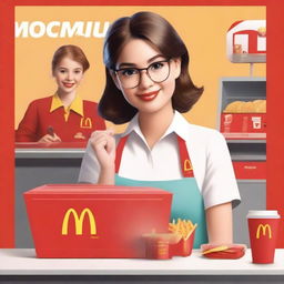 A captivating book cover featuring a young girl working as a cashier at McDonald's, secretly in love with the boy manager