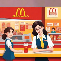 A captivating book cover featuring a young girl working as a cashier at McDonald's, secretly in love with the boy manager