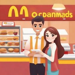 Create a book cover featuring a girl secretly in love with the boy manager at the McDonald's cashier