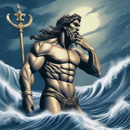 Poseidon, the Greek god of the sea, crying