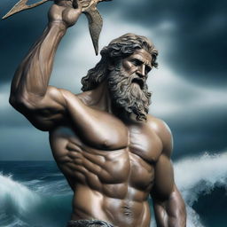 Poseidon, the Greek god of the sea, crying