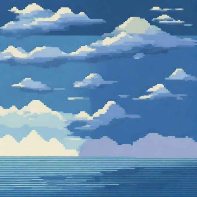 A vast ocean depicted in pixel art style