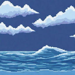 A vast ocean with a large wave depicted in pixel art style