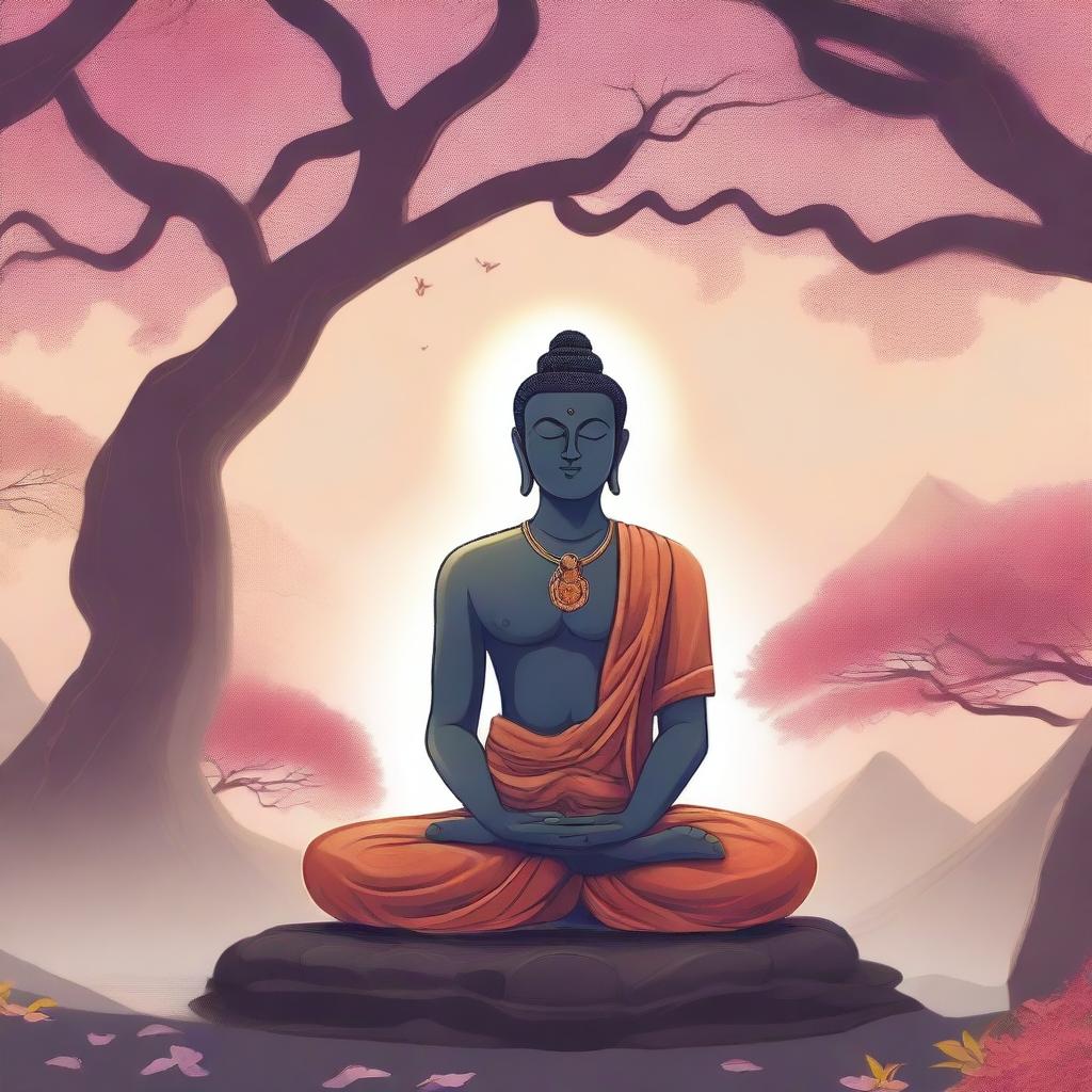 A detailed illustration of Hiranyakashipu in deep meditation