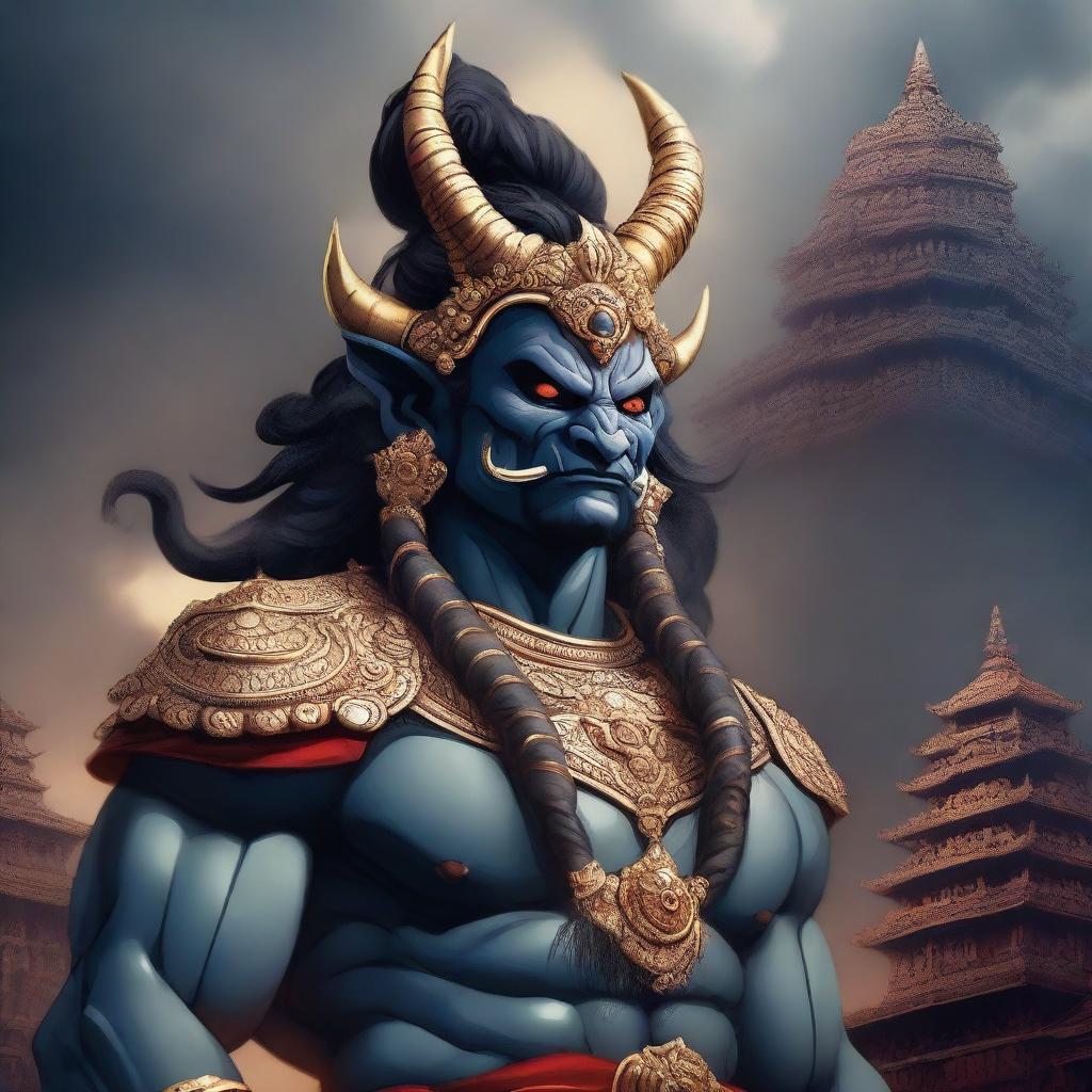 A detailed illustration of Hiranyakashipu, the powerful demon king from Hindu mythology