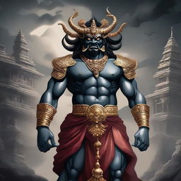 A detailed illustration of Hiranyakashipu, the powerful demon king from Hindu mythology