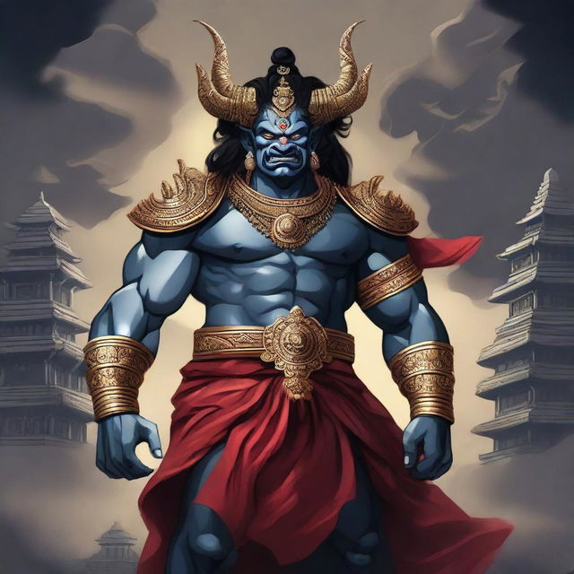 A detailed illustration of Hiranyakashipu, the powerful demon king from Hindu mythology