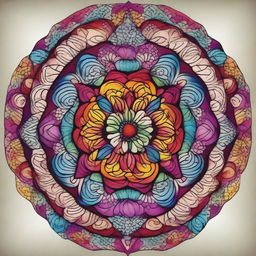 A beautifully intricate mandala design with symmetrical patterns and vibrant colors