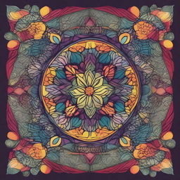 A beautifully intricate mandala design with symmetrical patterns and vibrant colors