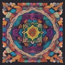 A beautifully intricate mandala design with symmetrical patterns and vibrant colors