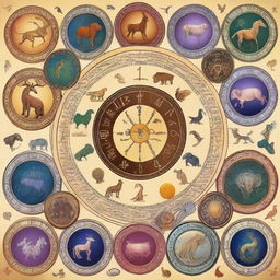 A detailed and artistic representation of the Zodiac signs, featuring all twelve astrological symbols in a harmonious and visually appealing arrangement