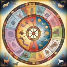 A detailed and artistic representation of the Zodiac signs, featuring all twelve astrological symbols in a harmonious and visually appealing arrangement