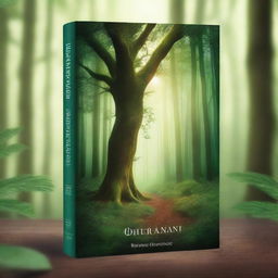 Create a captivating book cover featuring a mystical forest with towering trees and a hidden path