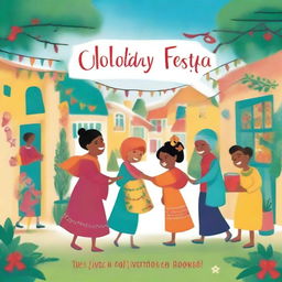 Design a heartwarming book cover for 'The Holiday Fiesta' by Leya Pooh