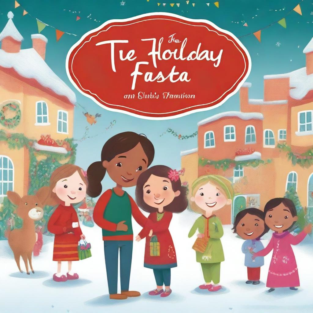 Create a heartwarming storybook cover for 'The Holiday Fiesta' by Leya Pooh